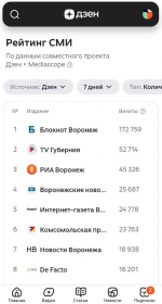 «Дзен» впервые поделился рейтингом воронежских СМИ